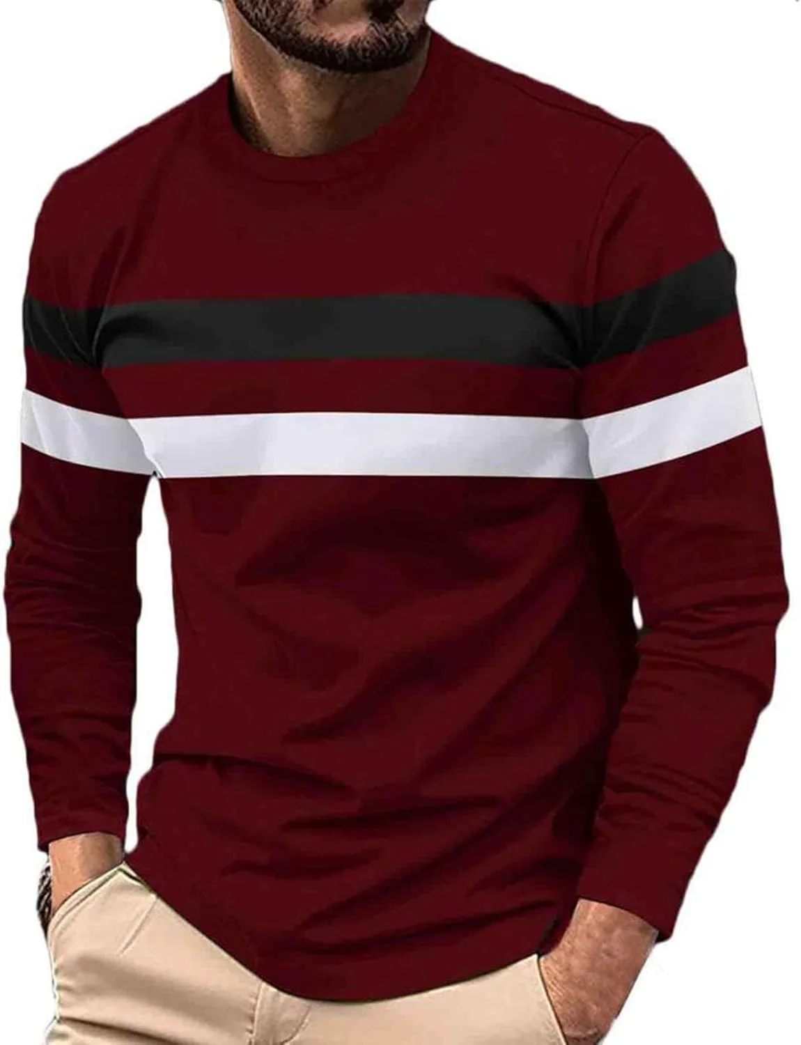 

Футболка с длинным рукавом для мужчин, цветной блок, полоска