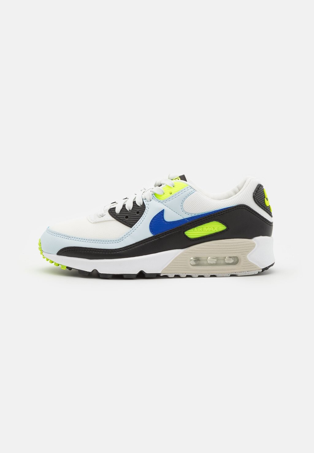 

Кроссовки Nike W AIR MAX 90, цвет summit white/racer blue/volt/blue tint/black/light bone