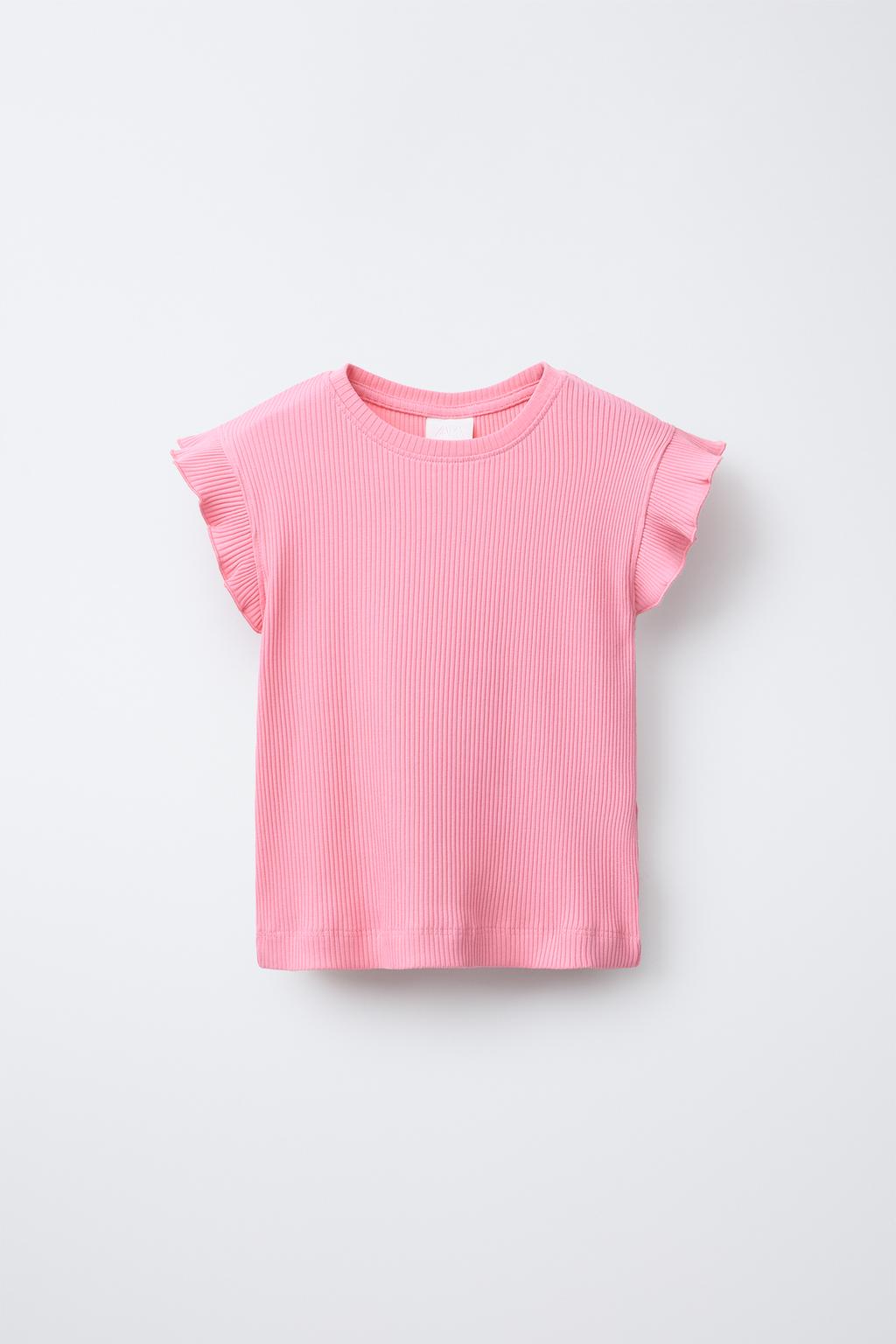

Футболка в рубчик с оборками ZARA, розовый
