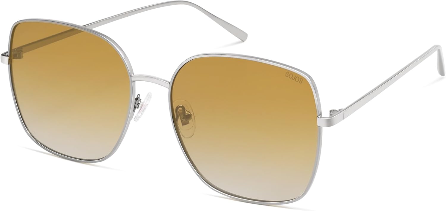 

SOJOS Модные солнцезащитные очки большого размера в квадратной металлической оправе для женщин и мужчин, ретро-стиль, большие плоские линзы, защита от УФ-излучения, SJ1146, Light Gun/Yellowish-brown Grading