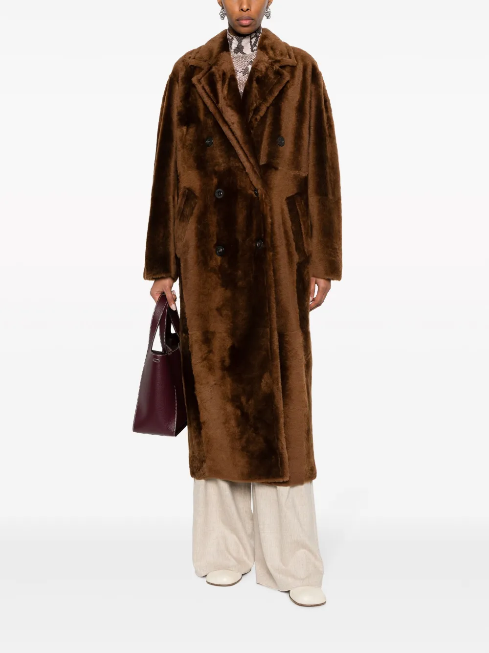 Двубортное пальто с зазубренными лацканами MAX MARA, коричневый — фото 2