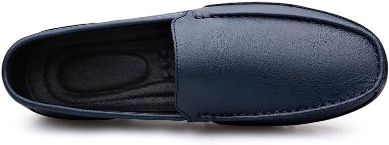 Лоферы кожаные из ПУ мужские, без бренда, модель без названия, синий SayfuR — фото 4