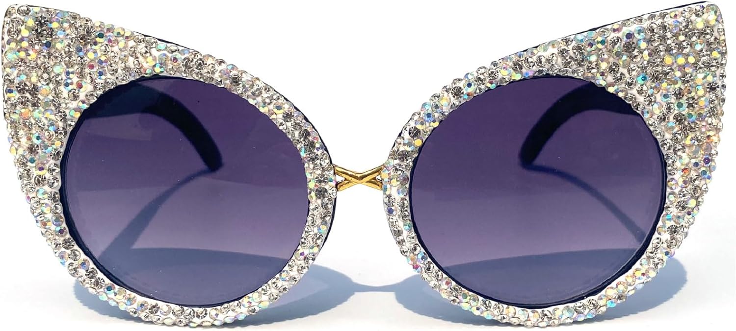 

Модные солнцезащитные очки с блестками и стразами, защита от ультрафиолета UV400, розовые, для женщин, в стиле диско, для вечеринок, с бриллиантами, в форме «кошачьих глаз» mincl, Black