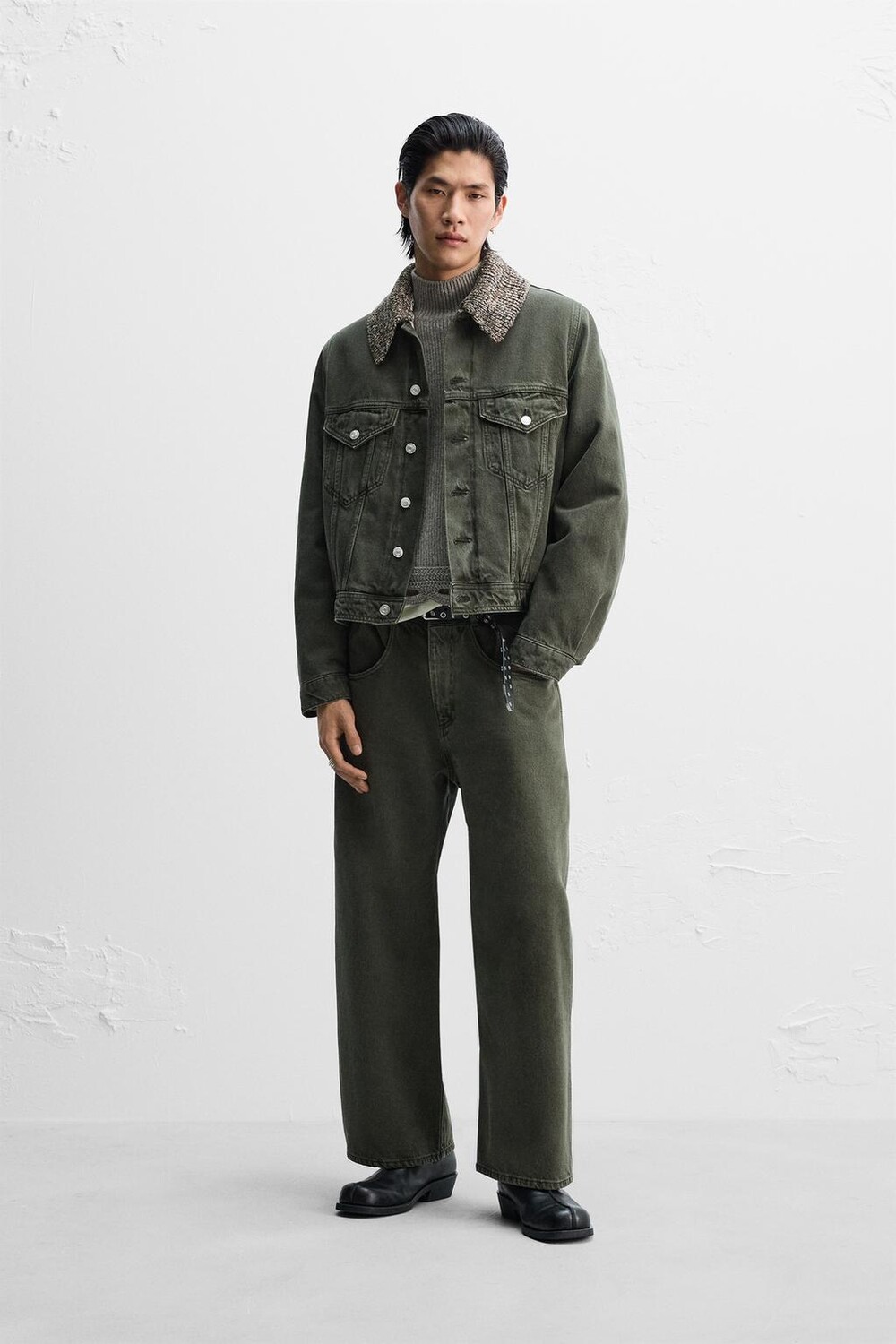 

Широкие джинсы x nanushka ZARA, темный хаки