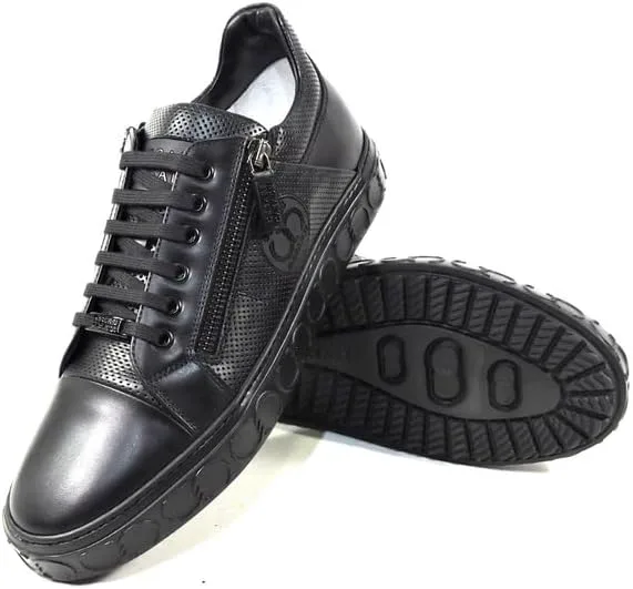 Мужские черные кожаные кроссовки Casadei с молнией для комфорта и моды, черный — фото 4