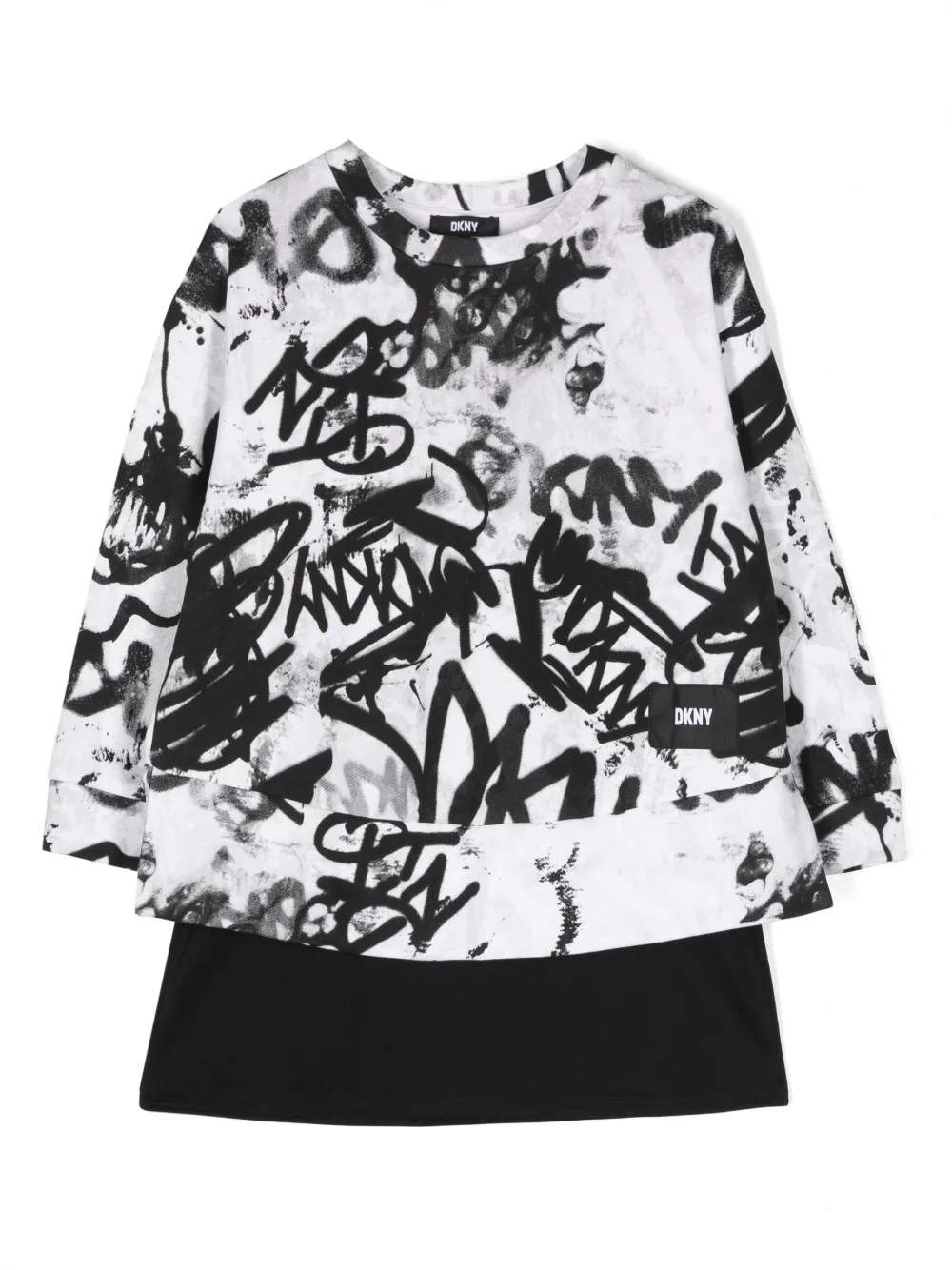

Многослойное платье мини с принтом Graffiti Dkny Kids, белый