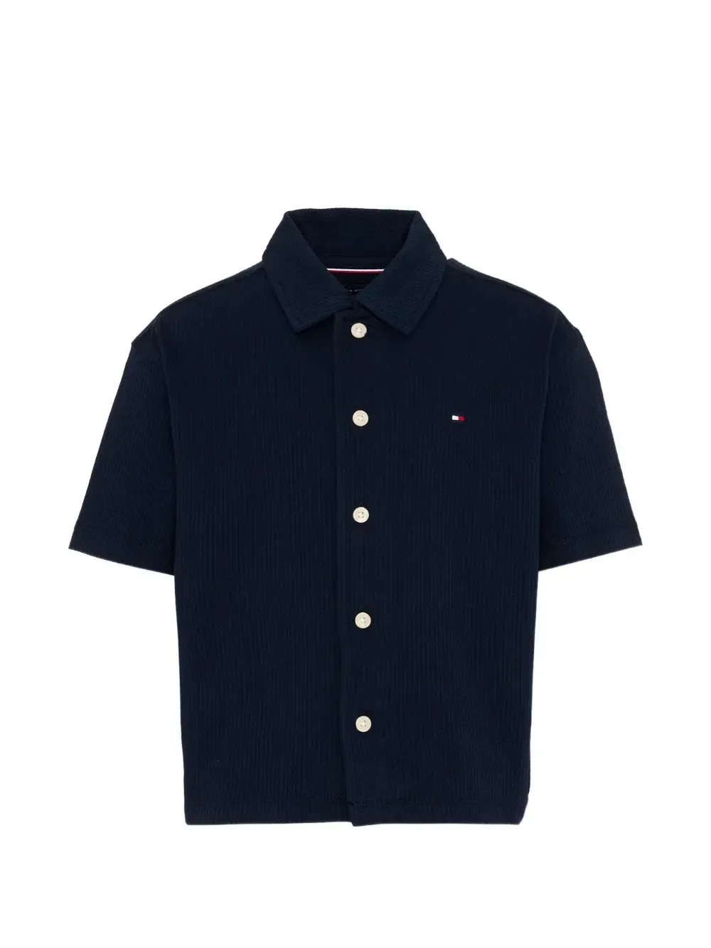 Рубашка из жатого хлопка с вышитым логотипом Tommy Hilfiger Junior, синий