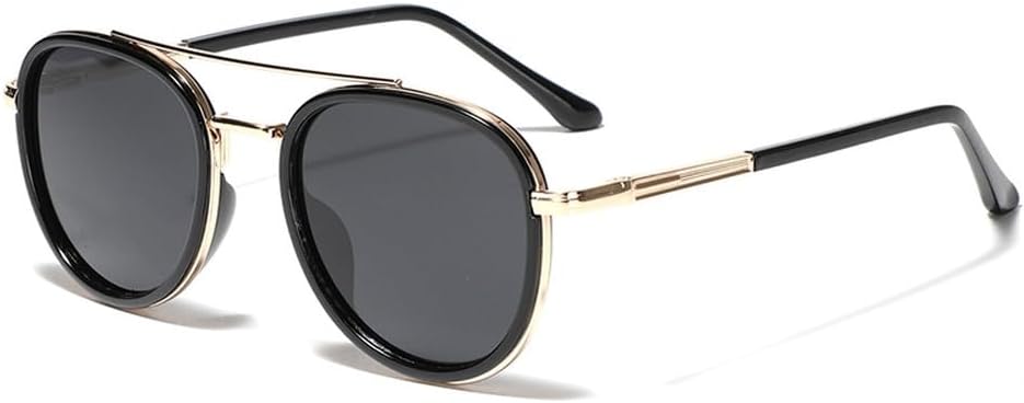 

круглые солнцезащитные очки с двойной перемычкой для мужчин, металлические, унисекс, поляризованные солнцезащитные очки для женщин, очки для вождения, зеленые, серые, коричневые WNCKSQ, Black Gold Frame