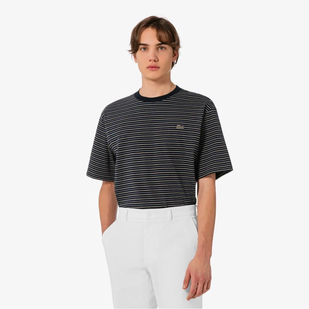 Мужская футболка поло в полоску тёмно-синяя от Lacoste — фото 4