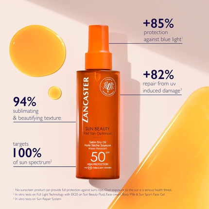 Sun Beauty Tan Optimizer сухое масло SPF 30 150 мл солнцезащитный крем для тела Lancaster — фото 2