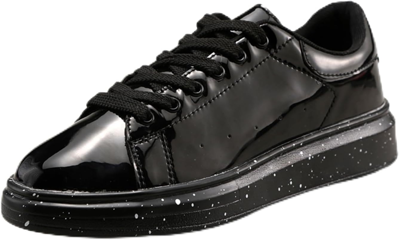 

Мужские модные кроссовки для ходьбы и тенниса из лаковой кожи, низкие повседневные скейт-туфли Spwagym, черный