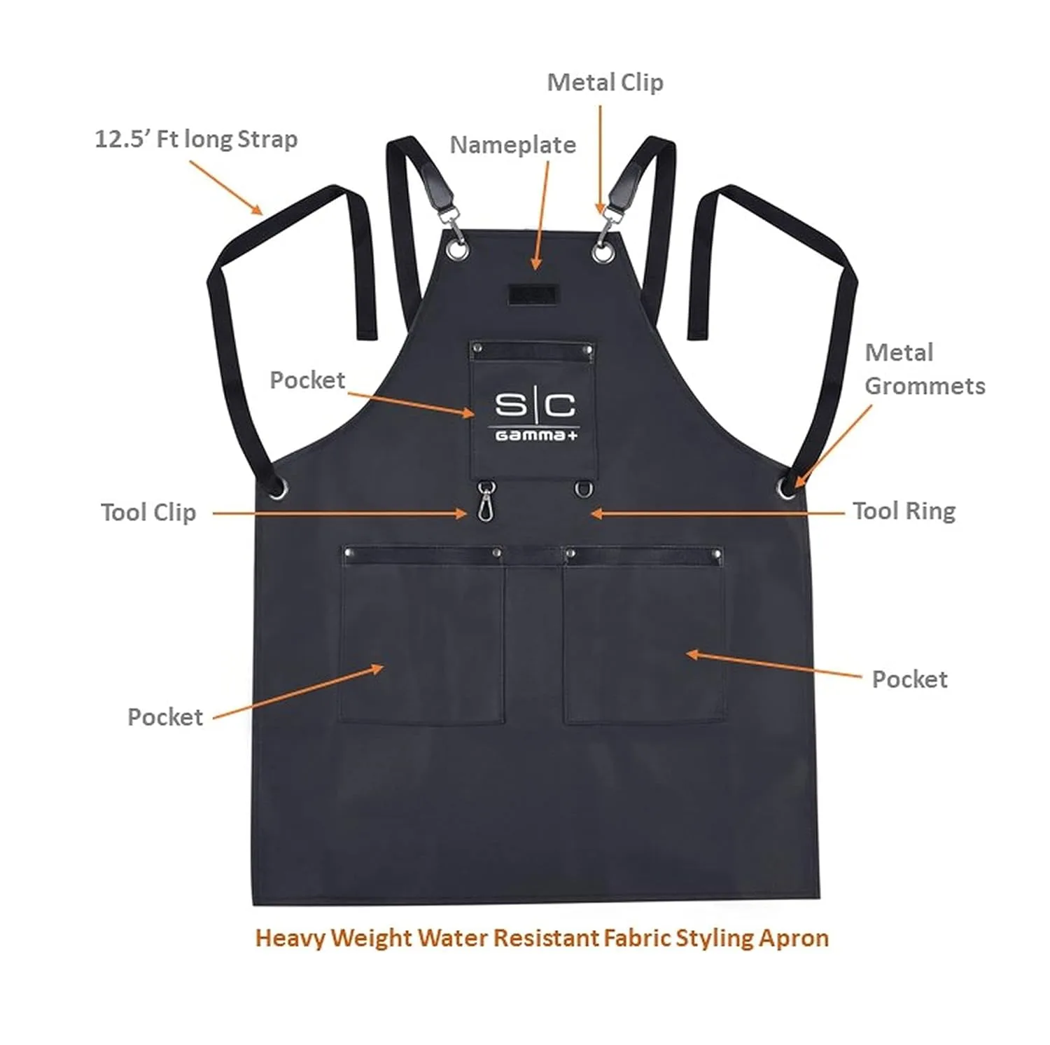 Профессиональный водонепроницаемый фартук для парикмахерской StyleCraft Heavy Weight с перекрестными лямками на спине и карманами. 146 см Д x 140 см Ш, Black — фото 2