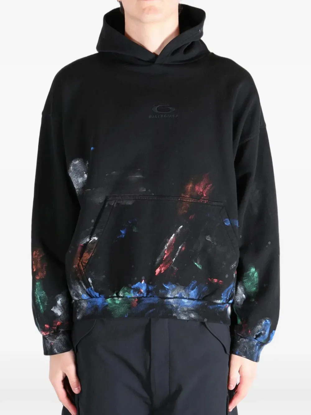 Худи с вышитым логотипом Paint-Splatter Balenciaga, черный — фото 3
