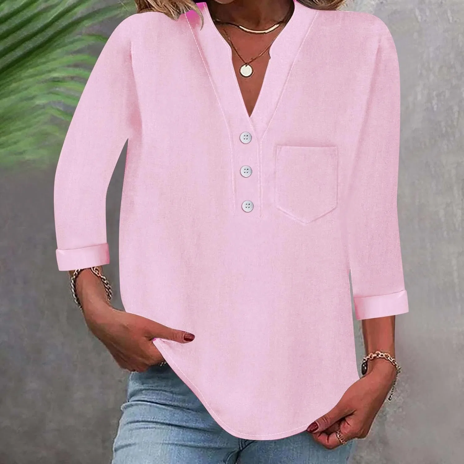 Блуза свободная Button-Down Shirt, розовый — фото 2