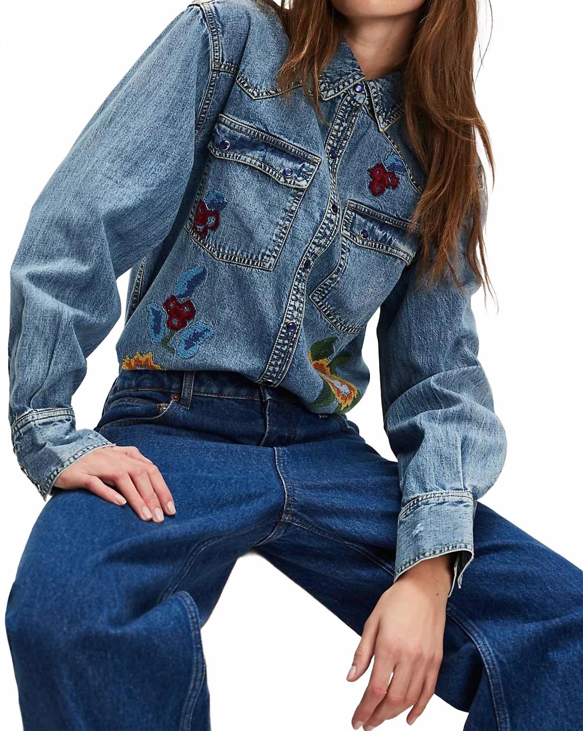 

Рубашка Oh The Places You'll Go Top In Medium Wash Free People, Medium Wash