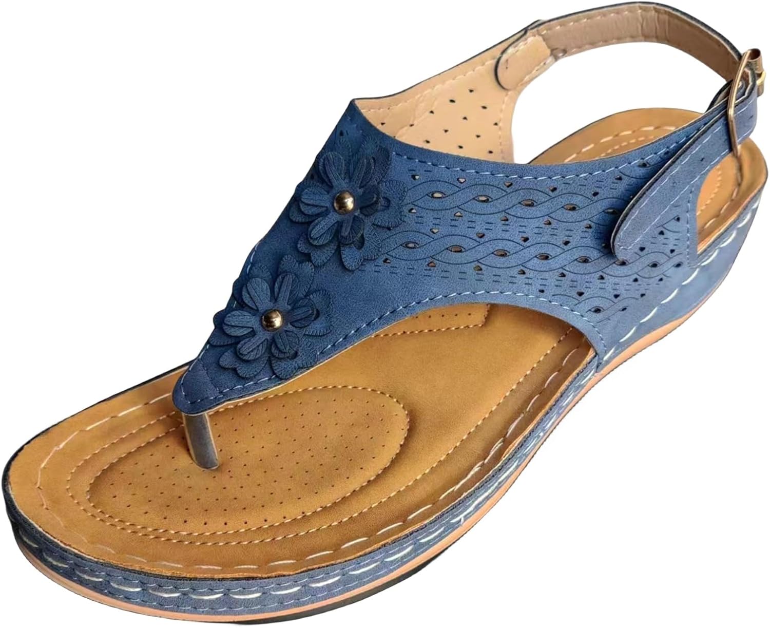 

Женские ортопедические сандалии на танкетке, женские летние регулируемые противоскользящие сандалии на платформе, повседневные удобные пляжные шлепанцы с поддержкой свода стопы Generic, синий