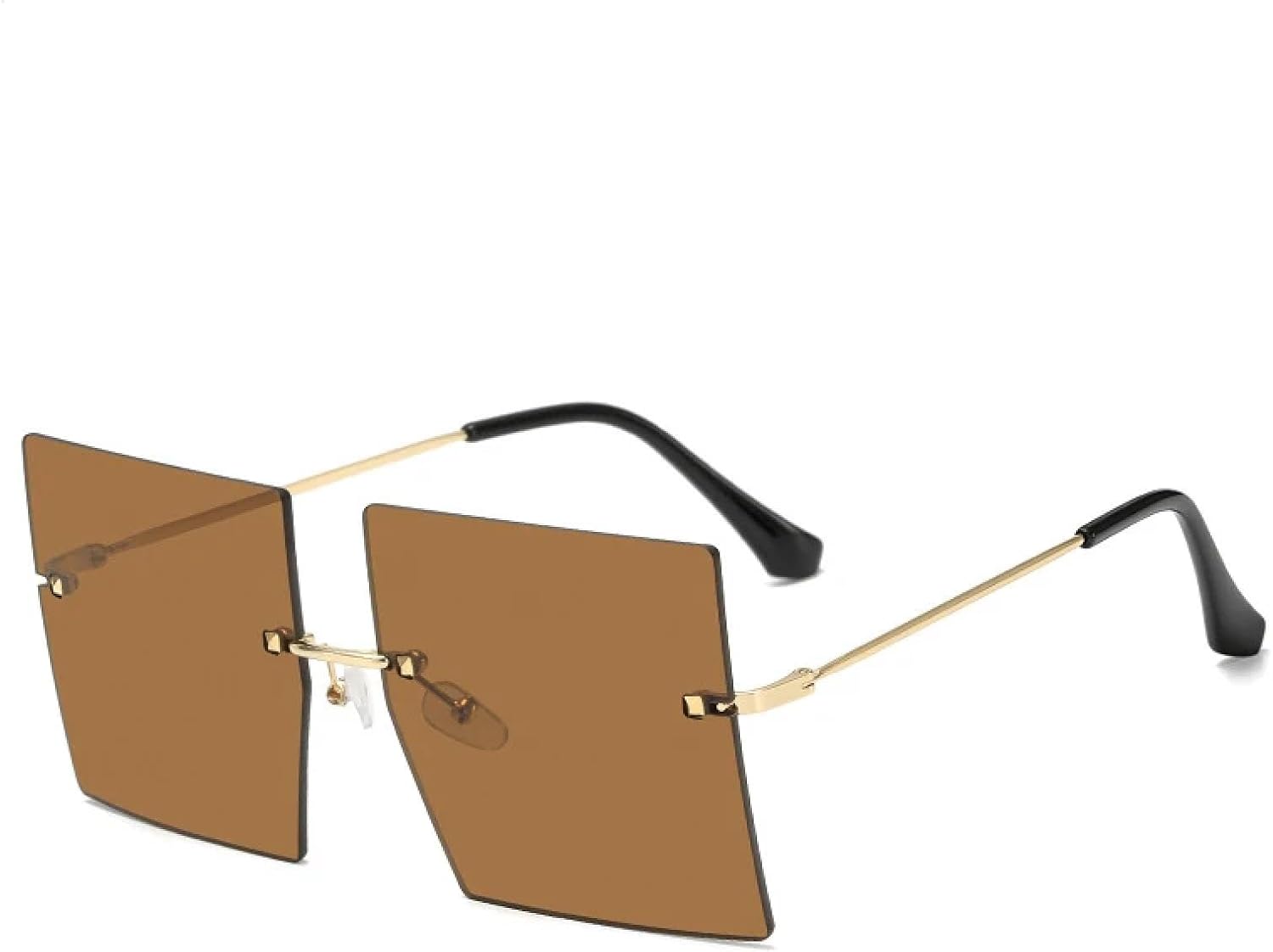 

Винтажные солнцезащитные очки большого размера без оправы для женщин и мужчин, модные, роскошные, в стиле панк, для путешествий, с защитой от УФ-излучения UV400 TKKTLLT, Gold Brown