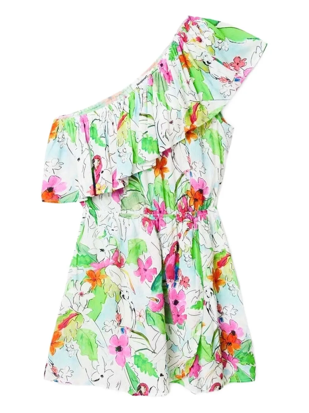 

Платье на одно плечо с оборками Desigual, белый