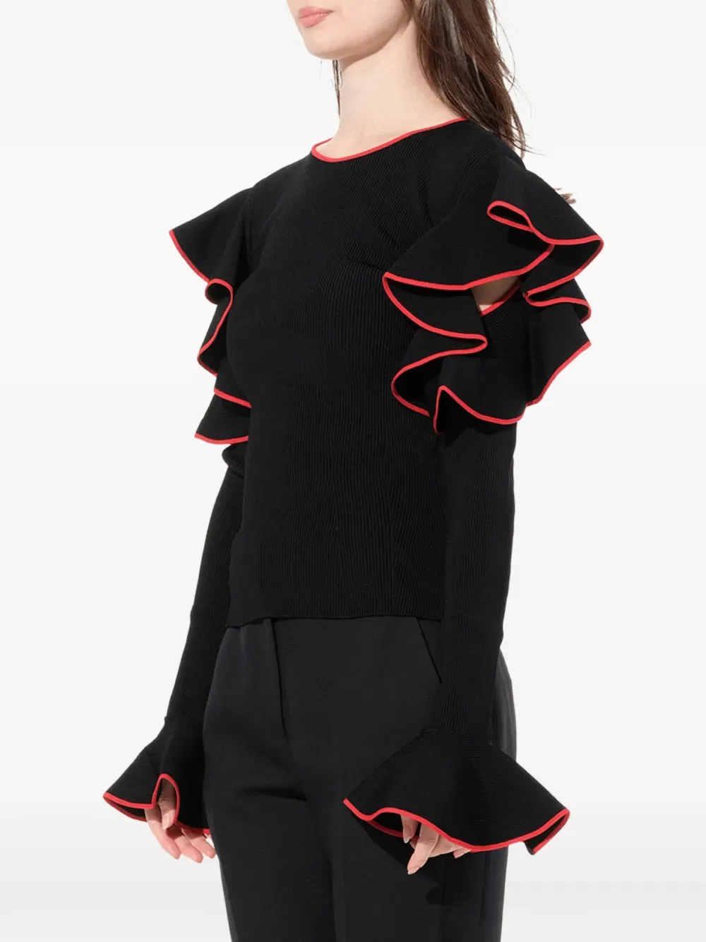 Свитер с оборками на рукавах Alexander Mcqueen, черный — фото 3