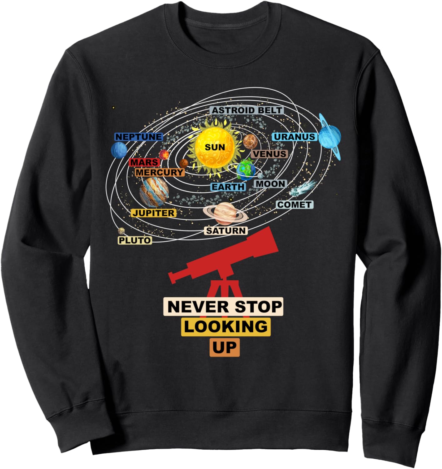 

Ретро-цитаты астрономов о звездах - Не переставай смотреть вверх. Толстовка Otaku Retro Space Design, черный