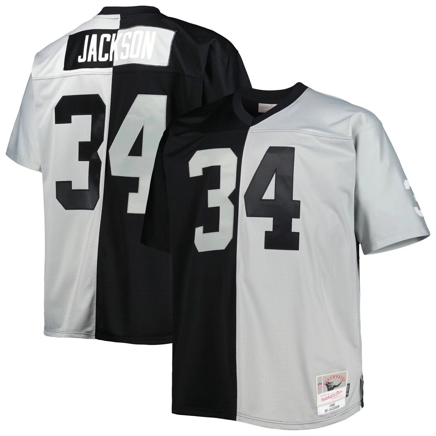 

Мужская футболка Mitchell & Ness Bo Jackson черного/серебристого цвета Las Vegas Raiders Big & Tall Split Legacy Retired Player, реплика Джерси, Черный;серый, Мужская футболка Mitchell & Ness Bo Jackson черного/серебристого цвета Las Vegas Raiders Big & T