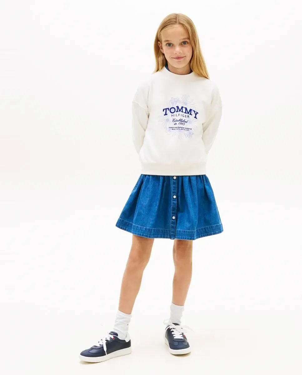Девочка толстовка с цветочным логотипом Tommy Hilfiger, белый — фото 4