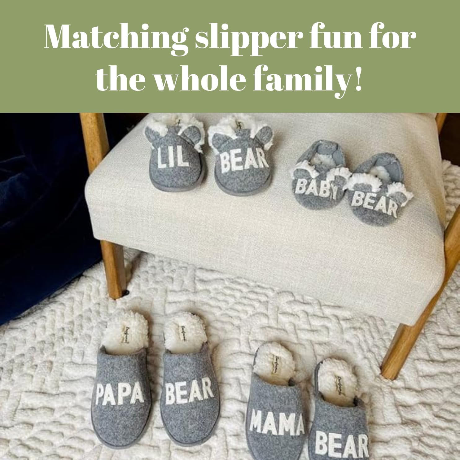 Мужские тапочки Dearfoams Matching Family Holiday Papa Bear с вышивкой, отделка шерпой, модель Moc Toe, светло-серый — фото 4
