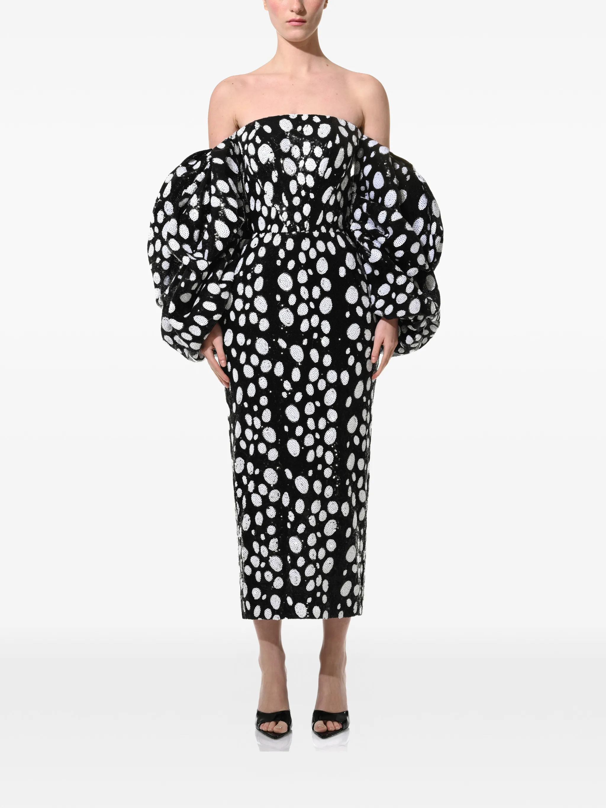 

Миди-платье с открытыми плечами, расшитое блестками Anouki, черный