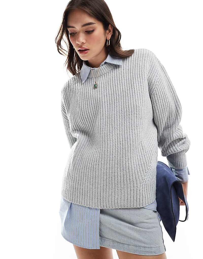 

ASOS DESIGN – Серый джемпер с круглым вырезом в рубчик