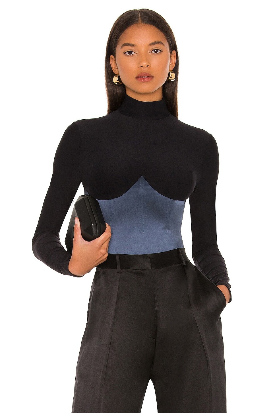 

Боди fleur du mal Mock Neck Long Sleeve, цвет Black & Deep Slate