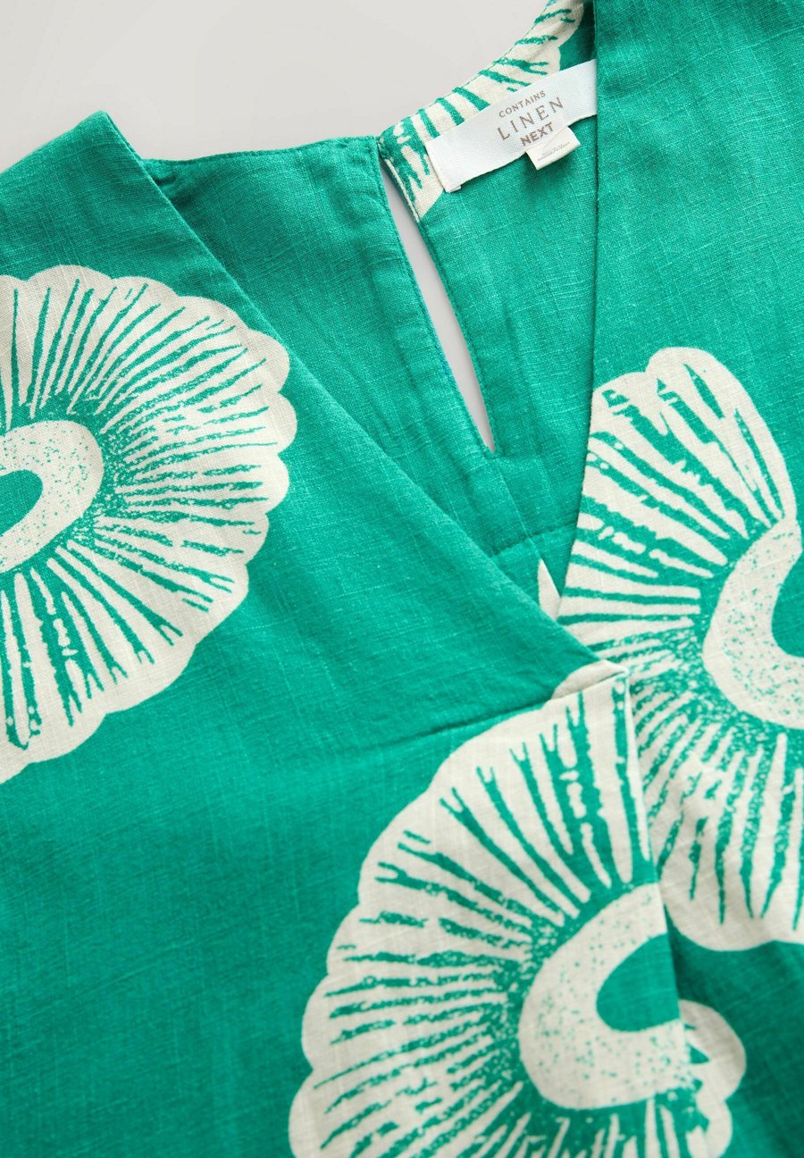 Платье Next REGULAR FIT-SHORT SLEEVE V-NECK KAFTAN MINI, Green Floral/Green — фото 2