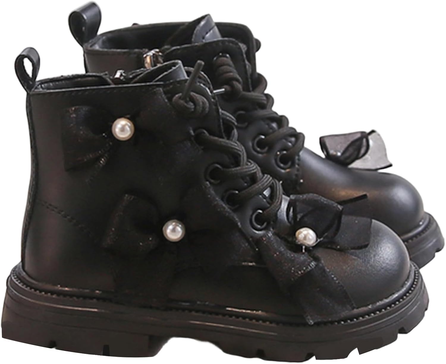 

Детские зимние ботинки для девочек средней длины до икры, вязаные с флисовой подкладкой, на молнии сбоку, модные кожаные ботильоны, 3-12 лет Generic, 03-Black