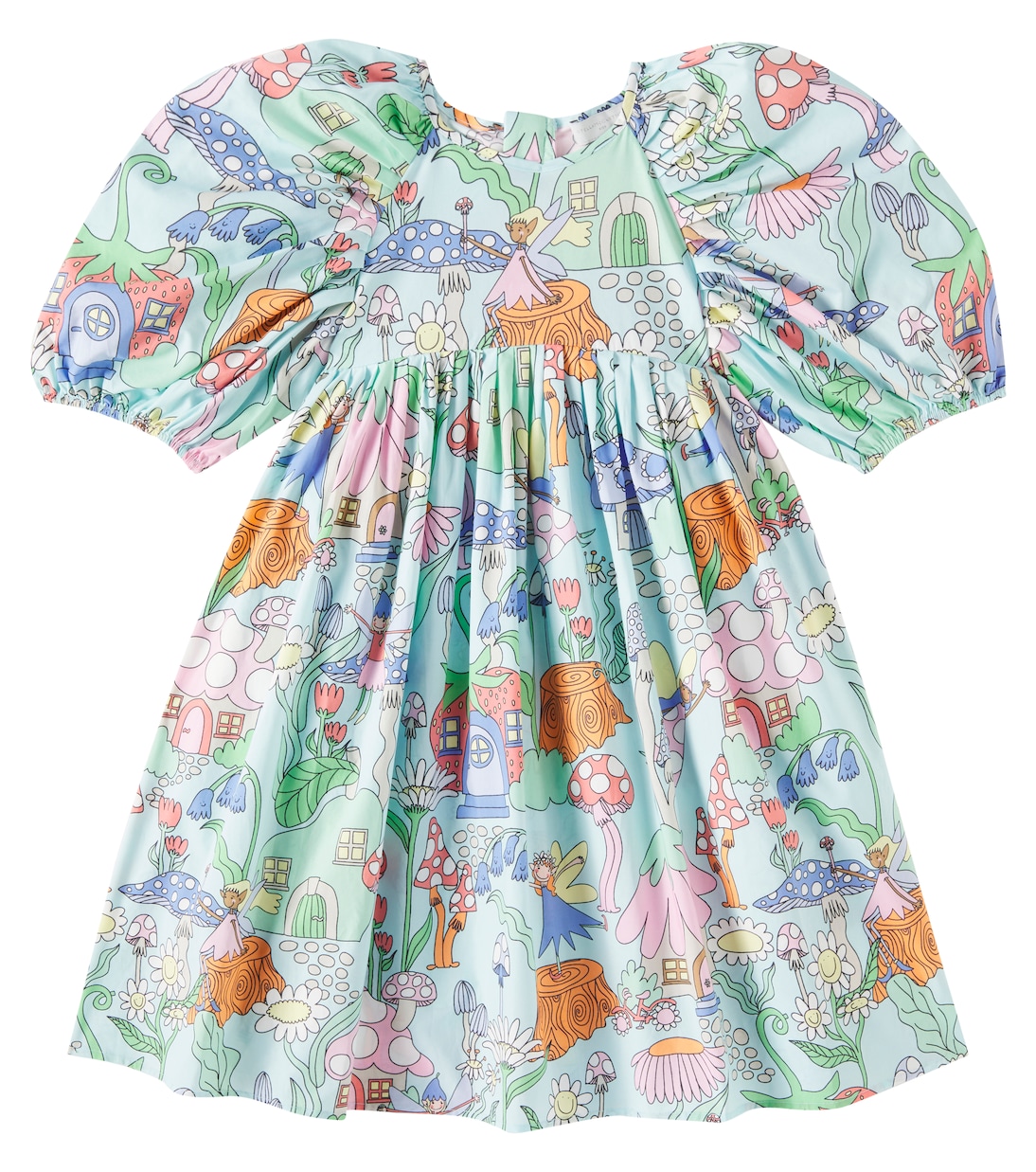 Платье из хлопка с цветочным принтом Stella McCartney Kids, Verdino/Multicolor