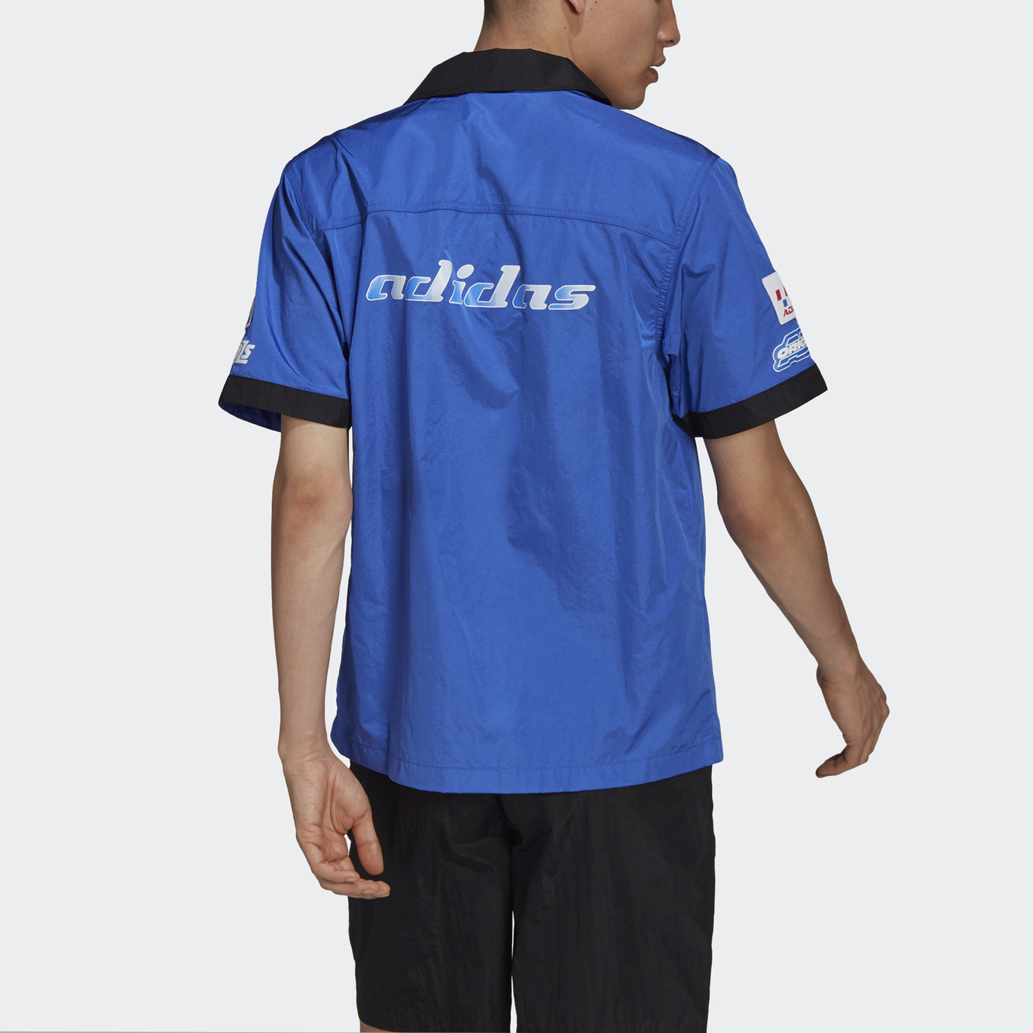 Adidas Originals Мужская TGP Короткий Рукав Рубашка на Пуговицах Синий/Черный, Экспериментальный Синий — фото 3