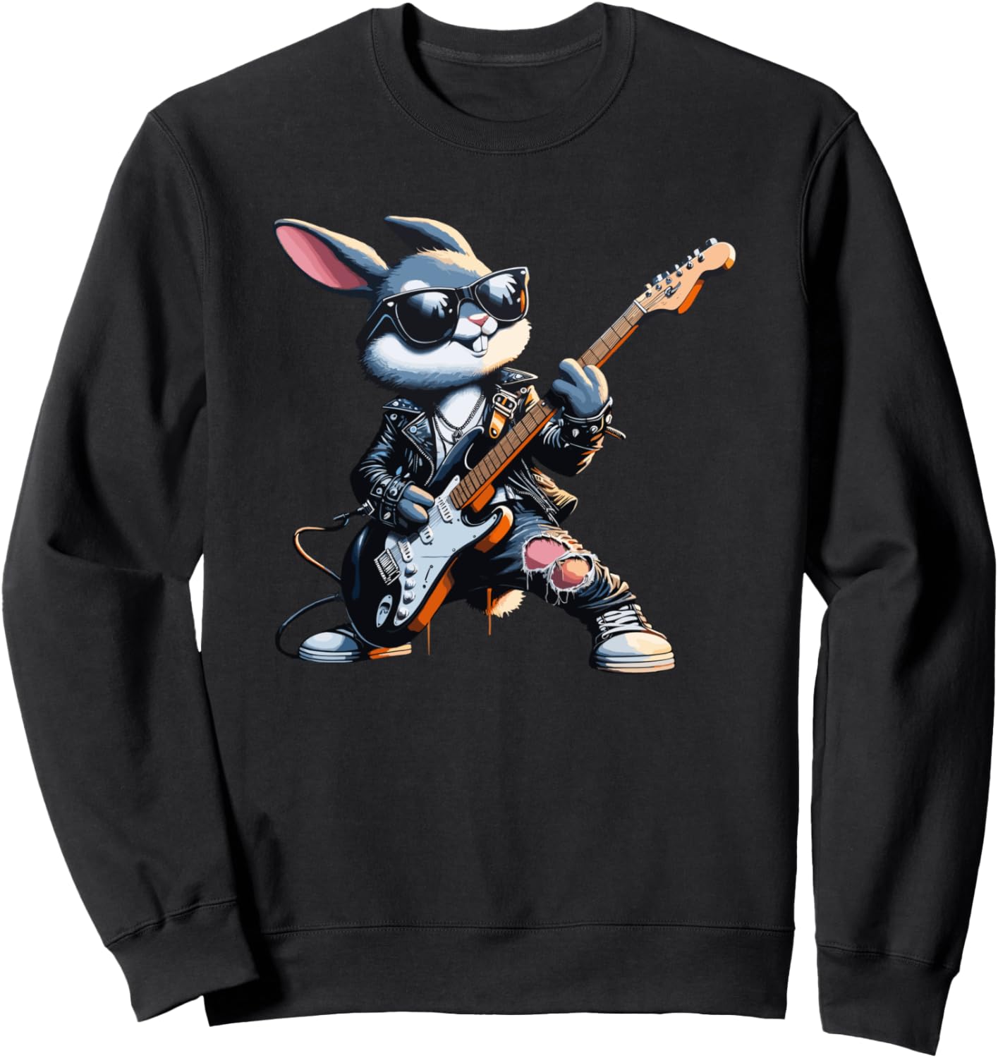 

Толстовка с изображением кролика-рокера и электрогитары для пасхального рока Easter Day Funny Rocker Bunny - Dressedforduty, черный