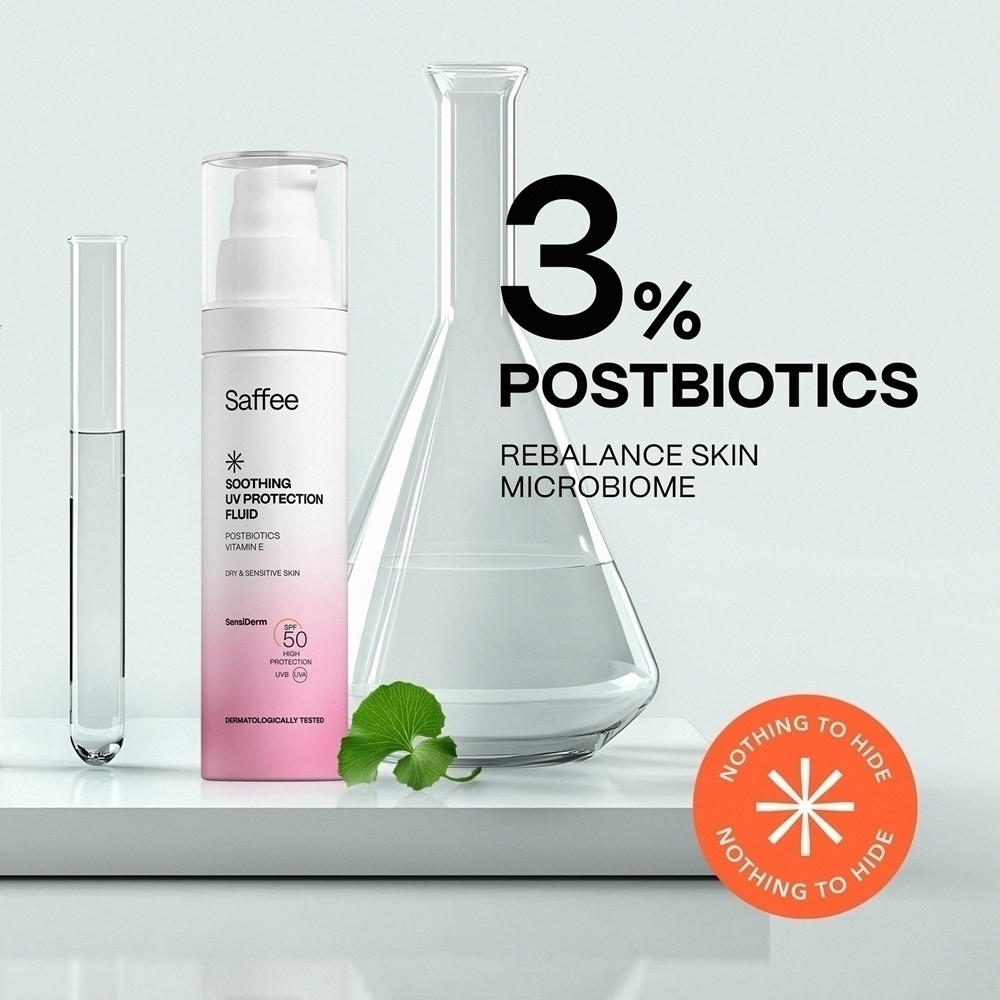 Sensiderm успокаивающий УФ-защитный флюид для сухой и чувствительной кожи Saffee, spf 50 50 мл — фото 4