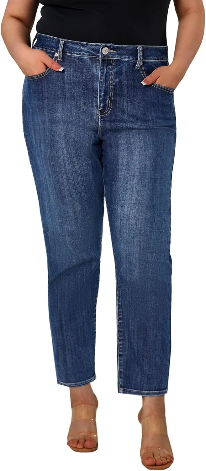 

Женские джинсы Plus Size High Rise Skinny с карманами и эффектом контроля живота POTADY