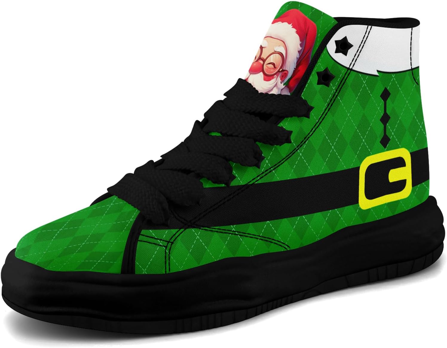 

Крутые кастомные высокие кеды с тематикой Санты, праздничная обувь, удобные легкие кроссовки для мужчин и женщин, на Рождество Coolcustomize, черный/зеленый