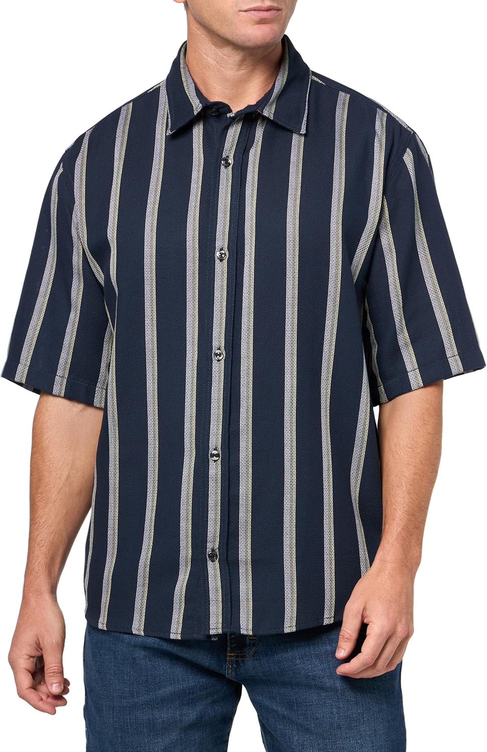 

HUGO мужская полосатая рубашка с коротким рукавом на пуговицах, Navy Stripe