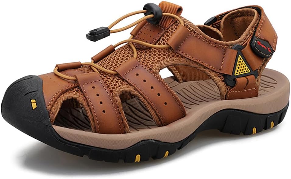 

Мужские повседневные сандалии Rojeam для ходьбы, пляжные туфли с закрытым носком, спортивные сандалии для активного отдыха, летние сандалии для походов и треккинга, коричневый