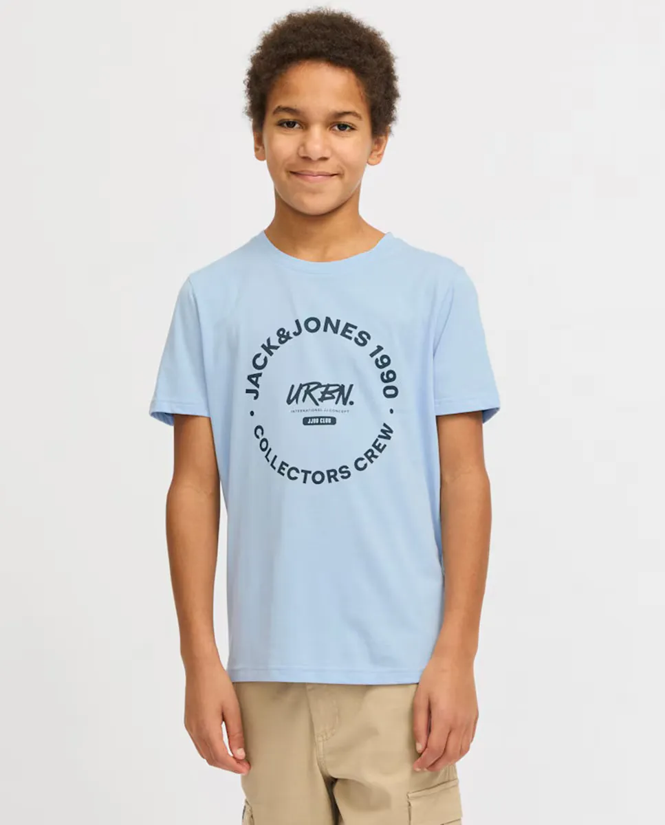 

Детская футболка с коротким рукавом и принтом спереди Jack & Jones, светло-голубой