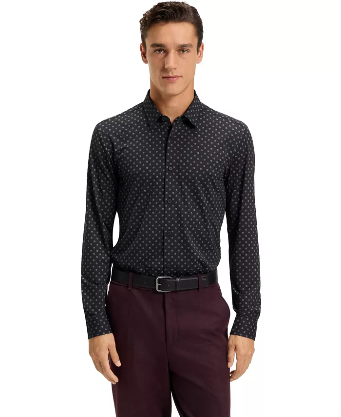 

Мужская облегающая рубашка Performance-Stretch Slim-Fit Hugo Boss, черный