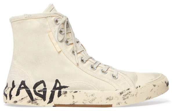 Кроссовки paris high top sneakers 'white destroyed cotton and white rubber with graffiti' Balenciaga, белый — фото 2