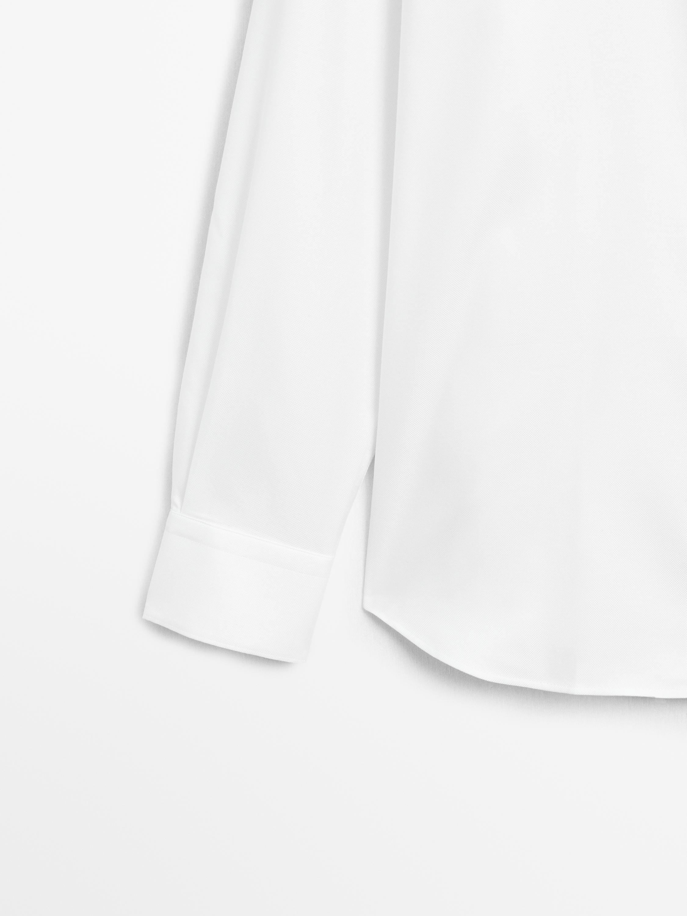 Рубашка оксфорд из хлопка облегающего кроя Massimo Dutti, белый — фото 4
