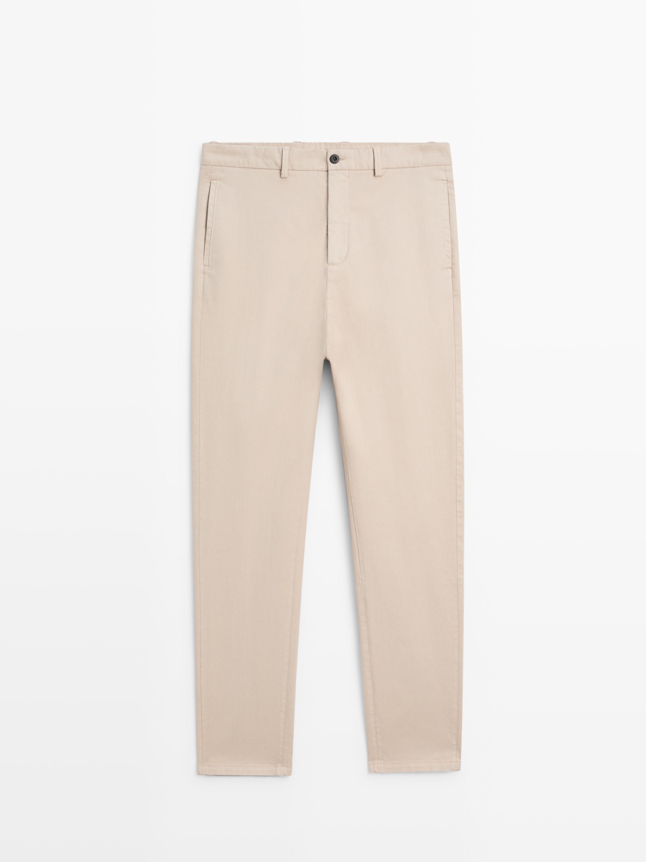 Брюки из хлопкового твила с эластичным поясом Massimo Dutti, beige — фото 2