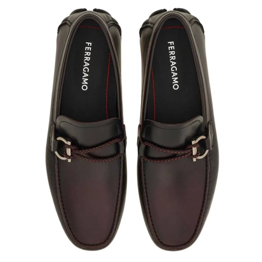 Кожаные лоферы Ferragamo с отделкой Gancini, красный — фото 3