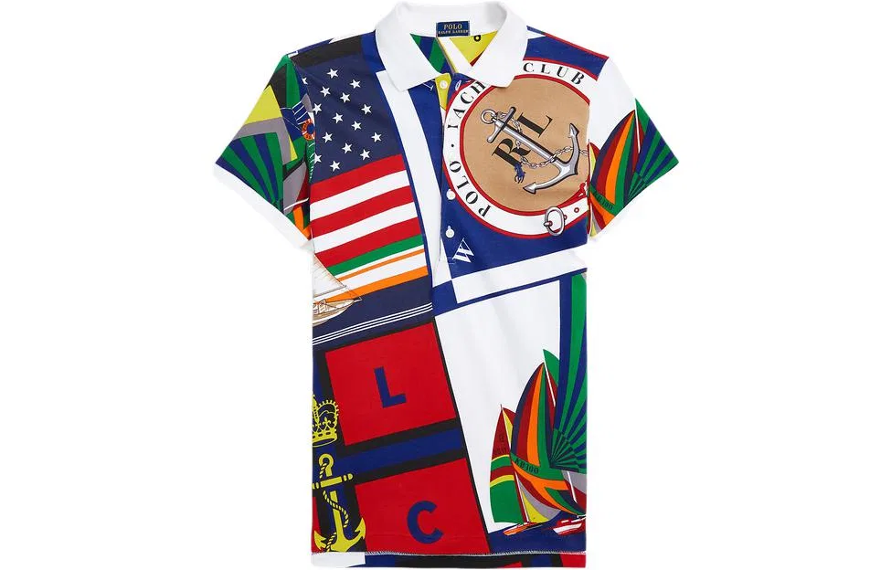 Женское поло мультиколор с воротником поло, прямой крой Polo Ralph Lauren, Multicolor