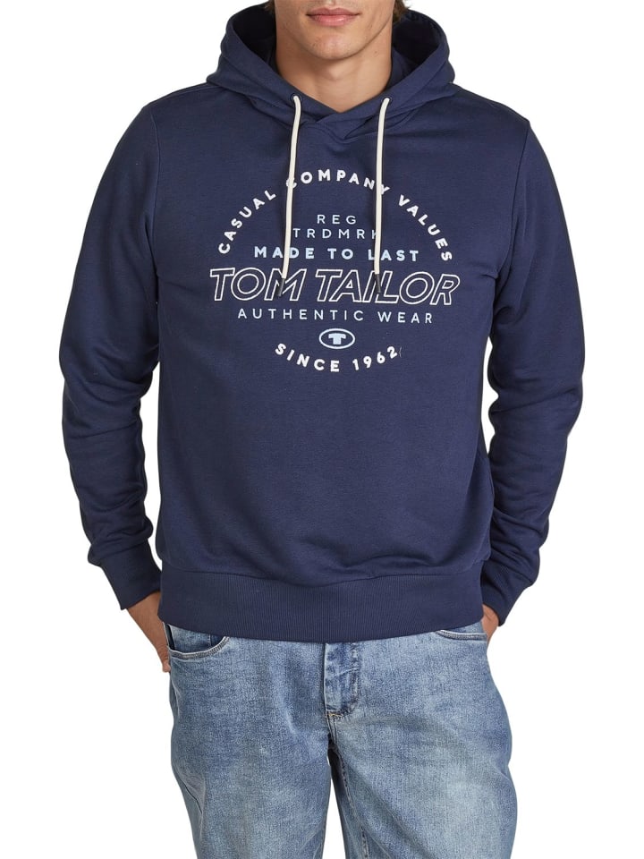 

Пуловер Tom Tailor Pullover Printed Hoodie, синий