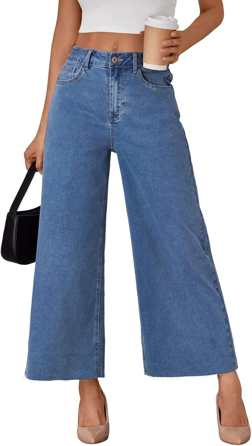 

Trendy Queen женские джинсы с высокой талией и широкими штанинами