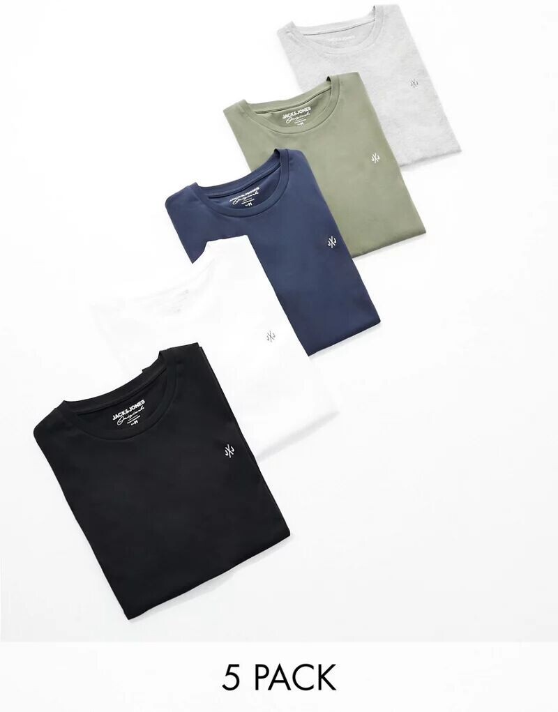 

Набор из 5 футболок узкого кроя Jack & Jones разных цветов